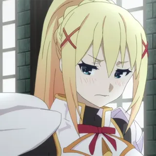 💫 Darkness Konosuba アニメ, 暗闇, このすば, キャラクター, 金髪, 悲しい telegram sticker