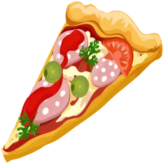 🍕 pizza, comida, porción, italiano, aceitunas, tomate, jamón telegram sticker