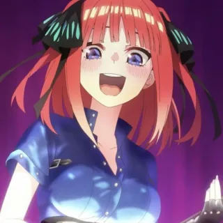 📱 Nino Nakano The Quintessential Quintuplets animé, dessin animé, cheveux roux, sourire, joyeux telegram sticker