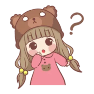 ❓ Мультфильм, Девочка, Медведь, Вопросительный знак, Милый, Наклейка, Каваий telegram sticker