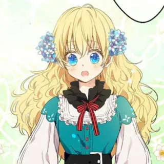 👑 Anime, Mignon, Fille, Dessin animé, Blonde, Yeux bleus telegram sticker