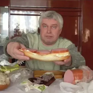 🥪 jedzenie, kanapka, mężczyzna, kiełbasa, chleb telegram sticker