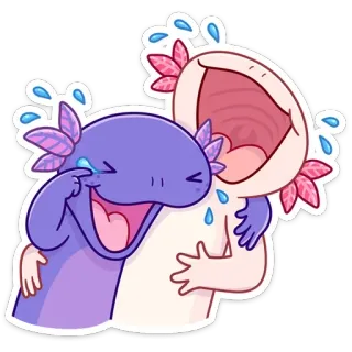 😂 Axolotl, weinend, lachend, Emoji, Sticker, Cartoon telegram sticker