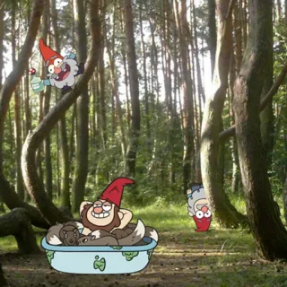 😏 ノーム, 森, お風呂, 自然, アニメ, ユーモア telegram sticker