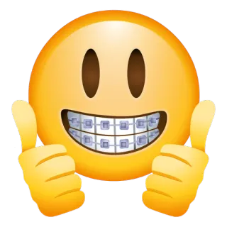😄 Эмодзи, Смайлик, Брекеты, Палец вверх, Позитив, Ортодонтия telegram sticker