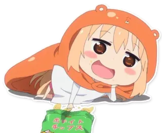😎 Umaru Doma Himouto! Umaru-chan ポテイトチップス аниме, умару, чипсы, картофельные чипсы, милый telegram sticker
