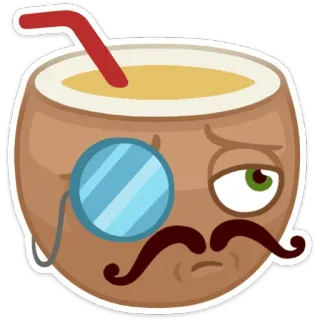 🧐 coconut, emoji, monocle, face, drink, cartoon telegram sticker