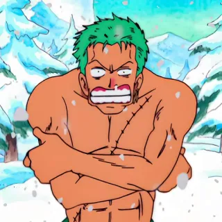 🥶 Roronoa Zoro One Piece Anime, Karakter, Dingin, Salju, Rambut hijau, Roronoa Zoro telegram sticker