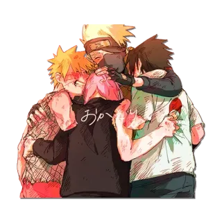 💪 おやく anime, hugging, friendship, team, character, cartoon telegram sticker