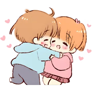 😍 Hoạt hình, Cặp đôi, Ôm, Trái tim, Tình yêu, Lãng mạn, Dễ thương, Kawaii whatsapp sticker