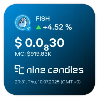 📊 FISH
+4.52 %
$ 0.0830
MC: $919.83K
nine candles
20:31, Thu, 10.07.2025 (GMT +0) finance, investment, stock, crypto telegram sticker