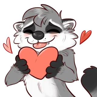 ❤ mapache, lindo, corazón, amor, animal, gris, dibujos animados telegram sticker