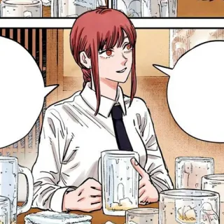 🍒 Makima Chainsaw Man Anime, Manga, Charakter, Tisch, Leere Tassen, Person, Illustration telegram sticker