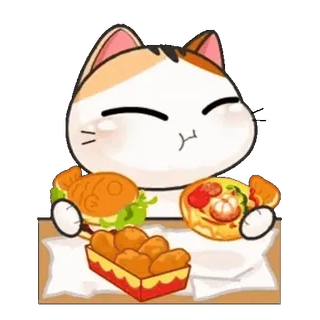 😋 แมว, อาหาร, คาวาอิ, น่ารัก, สติกเกอร์, แมวการ์ตูน telegram sticker