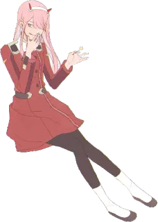 😏 Zero Two Darling in the Franxx Anime, Mädchen, Zero Two, pinke Haare, süß, Darling in the Franxx telegram sticker