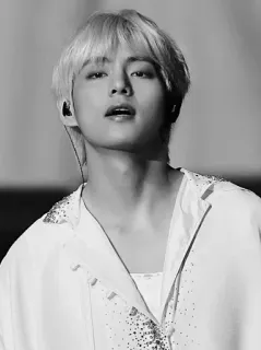 🎶 V kpop, 歌手, アイドル, 男性, ポートレート, モノクロ, bts telegram sticker