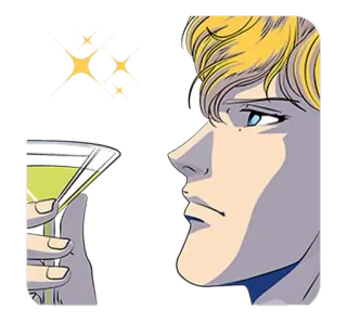 🍸 cabelo loiro, coquetel, estilo anime, homem, bebida telegram sticker
