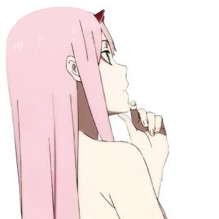 🤔 Zero Two Darling in the Franxx anime, pink hair, horns, waifu, zero two telegram sticker