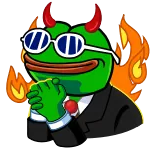 😈 Pepe the Frog Pepe, ếch, quỷ, meme, nhân vật, kính râm, bộ com lê whatsapp sticker