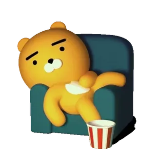 💬 Ryan ไรอัน, Kakao Friends, การ์ตูน, ผ่อนคลาย, หมี, ป๊อปคอร์น telegram sticker