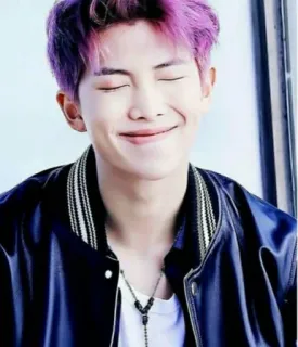 😁 RM kpop, idol, tóc tím, cười, chân dung, nam, Hàn Quốc, người nổi tiếng telegram sticker
