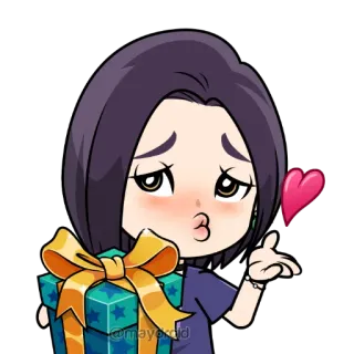 😘 @mayokidd cartoon, girl, gift, heart, love, blowing kiss, present telegram sticker