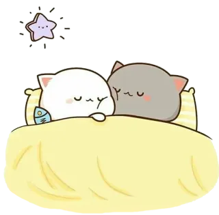 🛏 chats, dormir, lit, mignon, dessin animé, kawaii, animaux whatsapp sticker