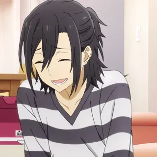 ✏️ anime, smiling, happy, black hair, earrings telegram sticker