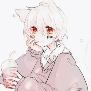🌸 Anime, Anak laki-laki, Telinga kucing, Imut, Minuman, Manga telegram sticker