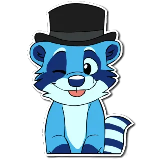 😋 guaxinim, desenho animado, animal, cartola, fofo, ilustração, azul whatsapp sticker
