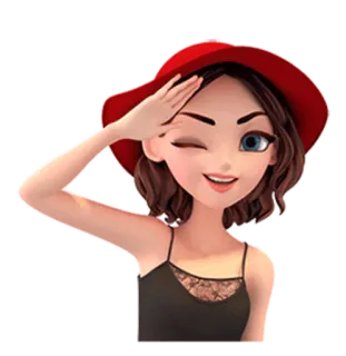 😉 gadis, kedip, topi, imut, wanita, hormat whatsapp sticker
