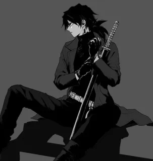 🌟 Anime, Manga, Katana, Espada, Blanco y negro, Personaje, Dibujo telegram sticker