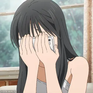 🎐 @HAWKS Anime, Ragazza, Triste, Piangere, Telefono, Emotivo telegram sticker