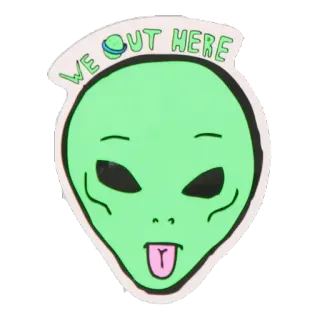 👽 WE OUT HERE alien, sticker, green, tongue, space, we out here telegram sticker