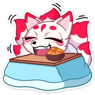 😀 สุนัขจิ้งจอก, อนิเมะ, คาวาอิ, น่ารัก, การ์ตูน, สัตว์, อาหาร, ภาพวาด telegram sticker