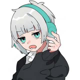 😧 Anime, Fones de ouvido, Desenho animado, Personagem, Expressão, Bonito, Arte digital telegram sticker