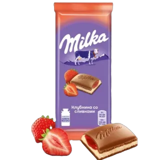 🫥 Клубника со сливками Milka, chocolate, strawberry, cream, dessert, food, candy telegram sticker