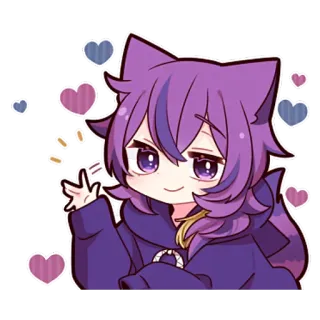 👋 Anime, Mignon, Chibi, Coeur, Dessin animé, Violet, Fanart telegram sticker