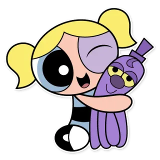 😘 Bubbles Powerpuff Girls cartone animato, carino, ragazza, abbraccio, Le Superchicche telegram sticker