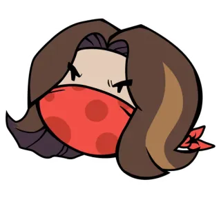 😔 dessin animé, masque, en colère, visage, cheveux bruns, bandeau telegram sticker
