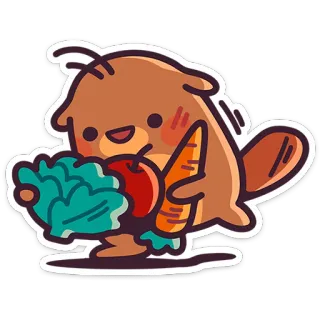 🤗 castoro, animale, cibo, carota, mela, insalata, carino, cartone animato telegram sticker