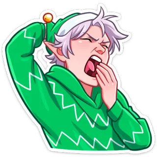 😴 elf, slaperig, gapen, cartoon, personage, groen, moe telegram sticker