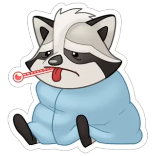 😰 Waschbär, krank, Thermometer, Tier, Cartoon, süß, erkrankt telegram sticker
