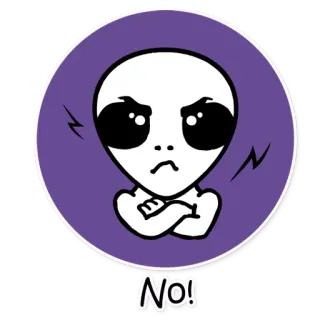 👿 No! alien, no, angry, sticker, cartoon, funny, purple telegram sticker