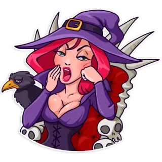 😴 strega, halloween, corvo, magia, cartoni animati telegram sticker