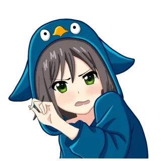 🤢 Anime, Fille, Pingouin, Sweat à capuche, Mignon, Autocollant whatsapp sticker