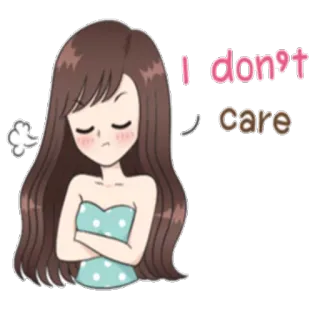 ☹ I don't care dibujo animado, chica, actitud, indiferencia, expresión, emoción whatsapp sticker