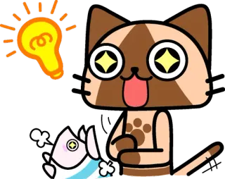 💡 chat, ampoule, idée, mignon, dessin animé, animal, poisson, kawaii telegram sticker