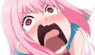 😱 anime, chocado, chorando, cabelo rosa, desenho animado, mangá, expressão telegram sticker