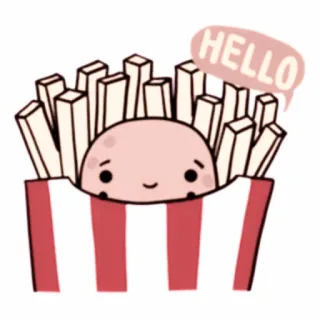 💭 HELLO eten, friet, schattig, cartoon, hallo, kawaii, snack whatsapp sticker